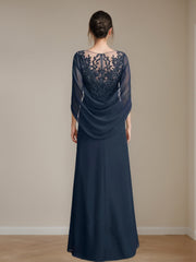 Long A Line Mother of the Bride Dress with Scoop Neckline Pleated & Sequins