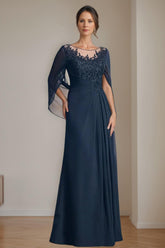 Long A Line Mother of the Bride Dress with Scoop Neckline Pleated & Sequins
