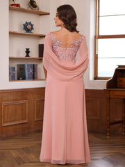 Long A Line Scoop Mother of the Bride Dress with Pleated & Sequins