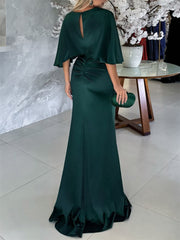 Long Belted Mother of the Bride Dress with 1 2 Sleeves and Sheath Column Scoop Neckline