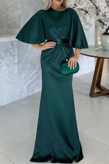 Long Belted Mother of the Bride Dress with 1 2 Sleeves and Sheath Column Scoop Neckline
