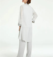 Long Round Neck Chiffon Pantsuits with Jacket for the Mother of the Bride