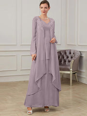 Long V Neck A Line Gown for the Mother of the Bride