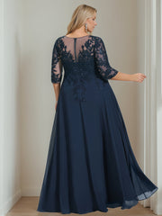 Long V Neck A Line Mother of the Bride Dress with Half Sleeves and Sequins