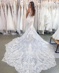 Floral Lace Sleeveless V neck Floor-Length Wedding Dress