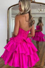 Fluffy Fuchsia Homecoming Dresses Tight Short Cocktail Dresses with Ruffles