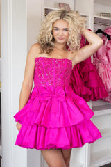 Fluffy Fuchsia Homecoming Dresses Tight Short Cocktail Dresses with Ruffles