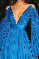 Flutter Sleeves A Line V Neck Chiffon Pleated Wedding Guest Dress Carpet Dress