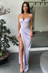 Forest green Spaghetti-Straps High-split Long Evening Prom Dresses