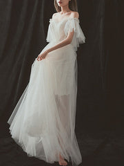 Formal A-Line Beach Wedding Dresses Strapless Tulle Short Sleeve Bridal Gowns On Sale