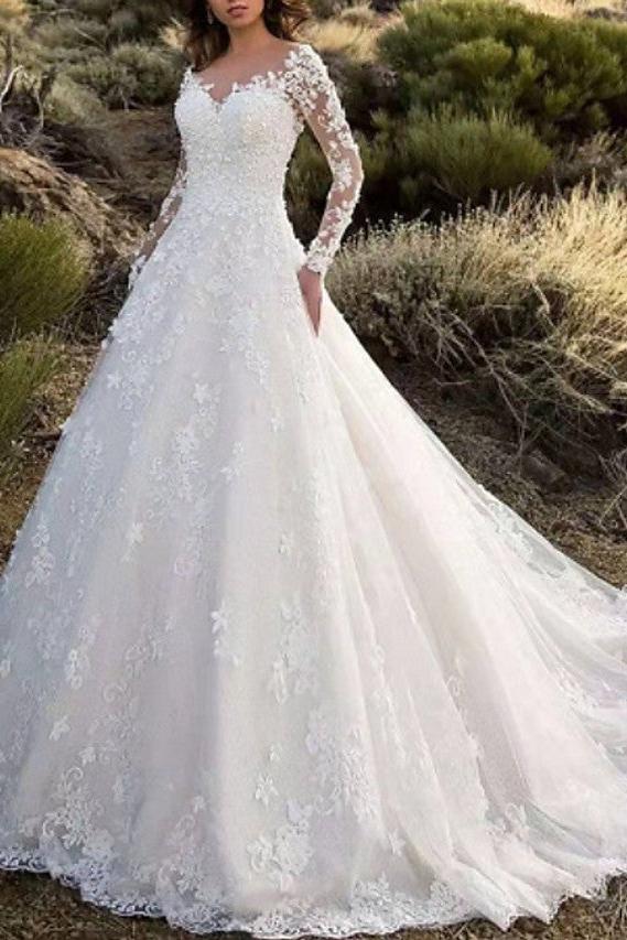 A-Line Simple Long Sleeve Wedding Dress 2020 | Suzhoufashion suzhoufashion A-Line Simple Long Sleeve Wedding Dress 2020 | Suzhoufashion suzhoufashion
