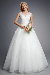 Formal Ball Gown Wedding Dresses Jewel Lace Tulle Straps Casual Backless Bridal Gowns Online