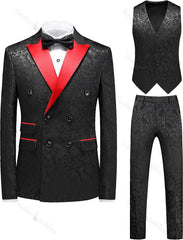 Formal Black Jacquard Double Breasted 3 Piece Prom Suit