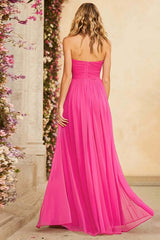 Suzhoufashion Fuchsia A Line Halter Ruched Keyhole Long Chiffon Prom Dress With Slit