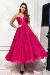 Fuchsia A Line Sweetheart Strapless Sequined Formal Dress