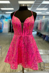 Fuchsia Homecoming Dresses A-Line Backless Short Cocktail Dresses