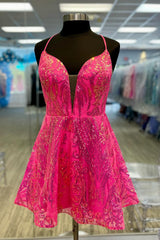 Fuchsia Homecoming Dresses A-Line Backless Short Cocktail Dresses
