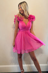 Fuchsia Homecoming Dresses A Line Floral Short Cocktail Dresses