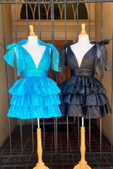 Fuchsia Homecoming Dresses A Line V Neck Ruffled Short Cocktail Dresses
