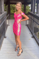 Fuchsia Homecoming Dresses Off The Shoulder Tight Short Cocktail Dresses