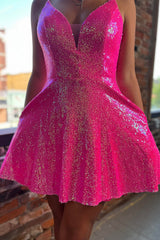 Fuchsia Homecoming Dresses Sequin A Line Short Cocktail Dresses