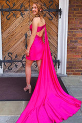 Fuchsia Homecoming Dresses Sequin One Shoulder Watteau Train Tight Prom Dress