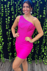 Fuchsia Homecoming Dresses Sequin Open Back Tight Short Cocktail Dresses