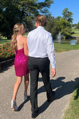 Fuchsia Homecoming Dresses Sequin Strapless Sleeveless Tight Prom Dress
