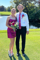 Fuchsia Homecoming Dresses Sequin Strapless Sleeveless Tight Prom Dress
