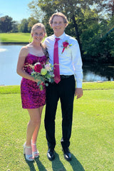 Fuchsia Homecoming Dresses Sequin Strapless Sleeveless Tight Prom Dress