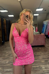 Fuchsia Homecoming Dresses Sequin Tight Short Cocktail Dresses