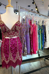 Fuchsia Homecoming Dresses Spaghetti Straps Bodycon Short Cocktail Dresses with Fringe