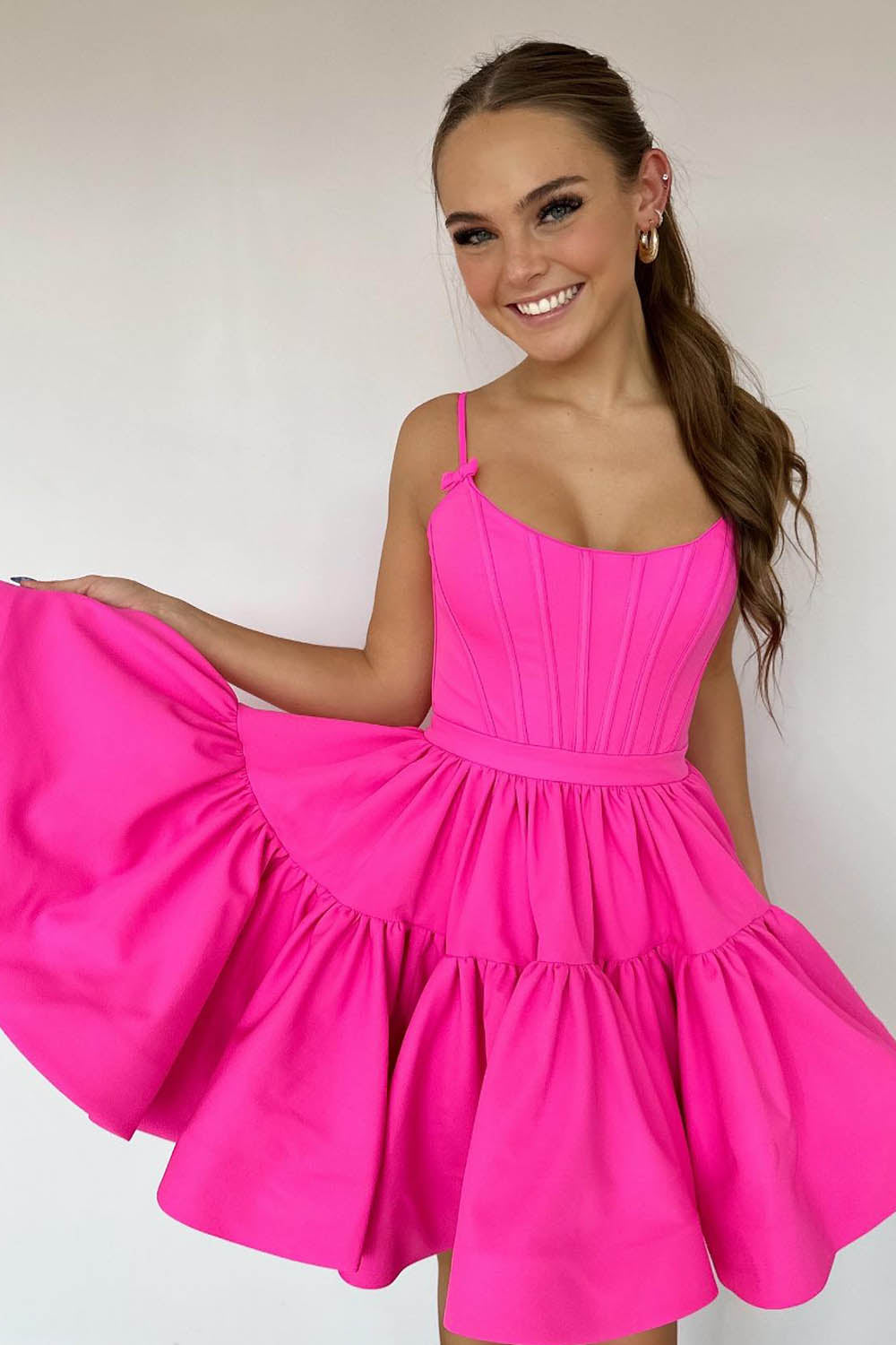 Suzhoufashion Fuchsia Homecoming Dresses Spaghetti Straps Lace-Up Back  A-Line Short Satin Prom Dress – suzhoufashion