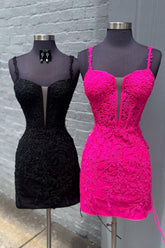 Fuchsia Homecoming Dresses Spaghetti Straps Tight Corset Short Cocktail Dresses