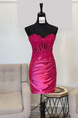 Fuchsia Homecoming Dresses Strapless Tight Corset Short Cocktail Dresses with Lace