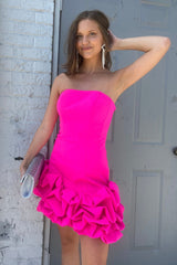 Fuchsia Homecoming Dresses Strapless Tight Short Cocktail Dresses with Ruffles