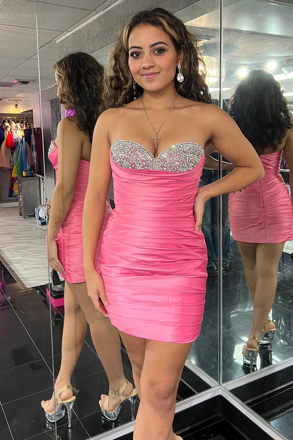 Fuchsia Homecoming Dresses Sweetheart Beaded Tight Prom Dress