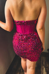 Fuchsia Homecoming Dresses Sweetheart Corset Tight Short Cocktail Dresses