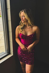 Fuchsia Homecoming Dresses Sweetheart Corset Tight Short Cocktail Dresses