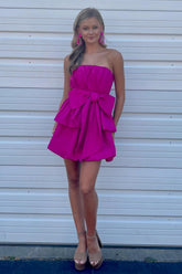 Fuchsia Homecoming Dresses Tiered Sweetheart Short Cocktail Dresses With Bow