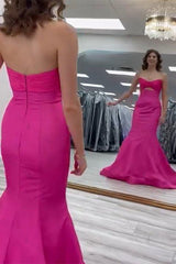 Fuchsia Prom Dress Floral Mermaid Strapless Long Formal Dress