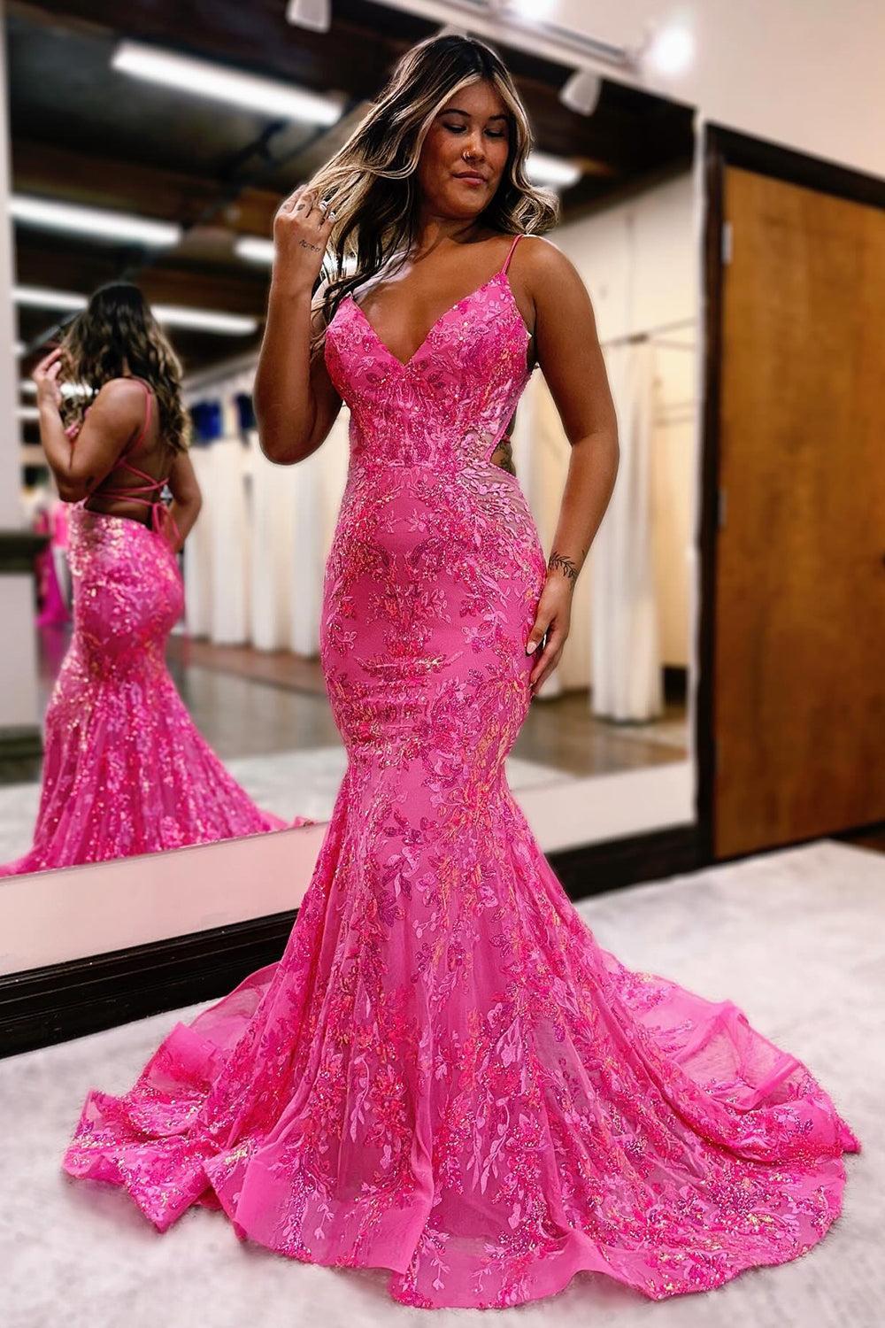 Suzhoufashion Fuchsia Prom Dress Mermaid Sequins Long Backless Formal Dress Suzhoufashion Fuchsia Prom Dress Mermaid Sequins Long Backless Formal Dress