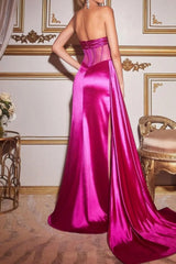 Red Prom Dress Sweetheart Satin Mermaid Side Cape Formal Dress With Slit