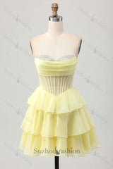 Fuchsia Ruffled Homecoming Dresses Sweetheart Short Corset Cocktail Dresses With Beading