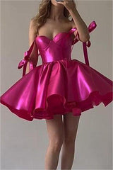 Fuchsia Satin Sweetheart Sleeveless Short Homecoming Dress With Ruffles