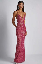 Fuchsia Wedding Guest Dress Sheath Spaghetti Straps Long Formal Dress