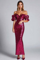 Fuchsia Wedding Guest Dress Strapless Sheath Long Formal Dress