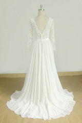Glamorous A-line White Chiffon Wedding Dress | Longsleeves Jewel Bridal Gowns