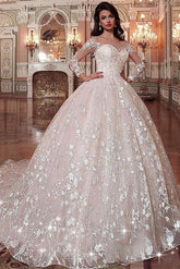Glamorous Ball Gown Sweetheart Wedding dress Long Sleeve Appliques Bridal Gowns Online