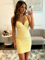 Glamorous Champagne Pearl Beaded Corset Short Homecoming Dress